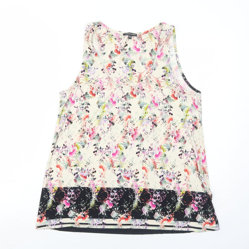 Warehouse Womens Ivory Floral Polyester Basic Tank Size 12 Round Neck