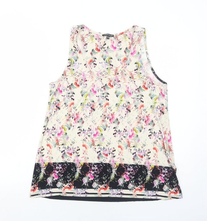 Warehouse Womens Ivory Floral Polyester Basic Tank Size 12 Round Neck