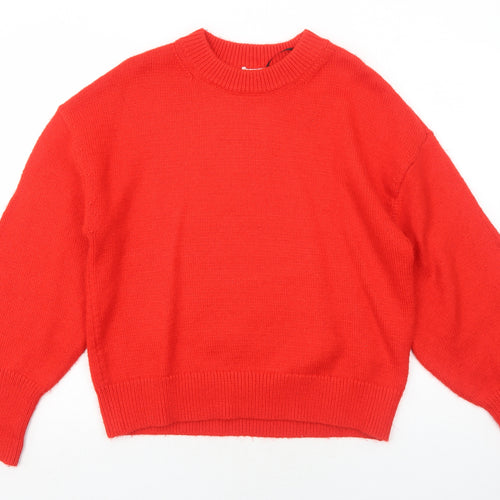 H&M Womens Red Round Neck Polyamide Pullover Jumper Size M