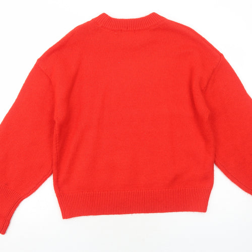 H&M Womens Red Round Neck Polyamide Pullover Jumper Size M