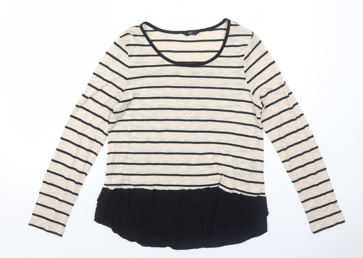 M&Co Womens Beige Round Neck Striped Viscose Pullover Jumper Size 10