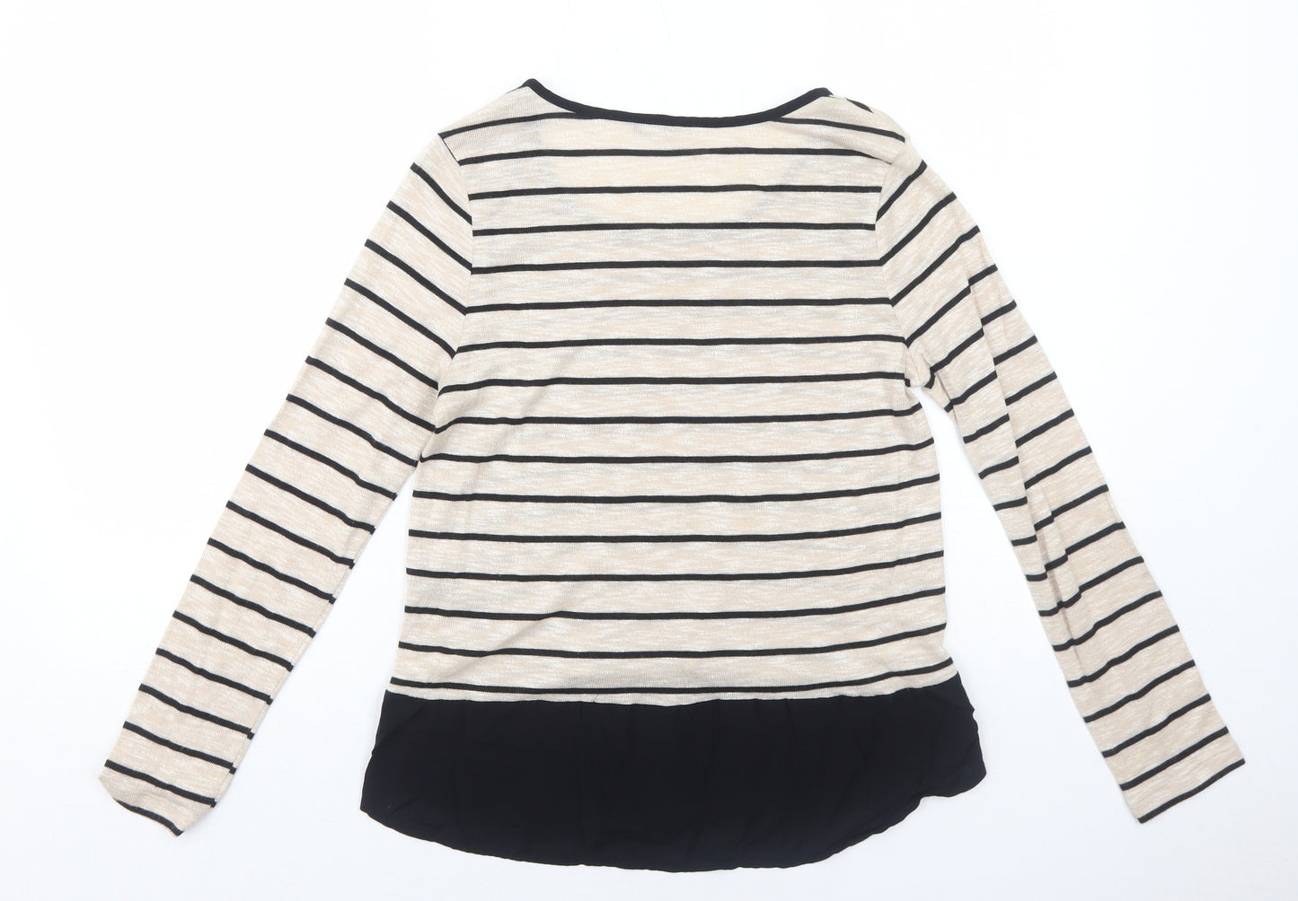 M&Co Womens Beige Round Neck Striped Viscose Pullover Jumper Size 10