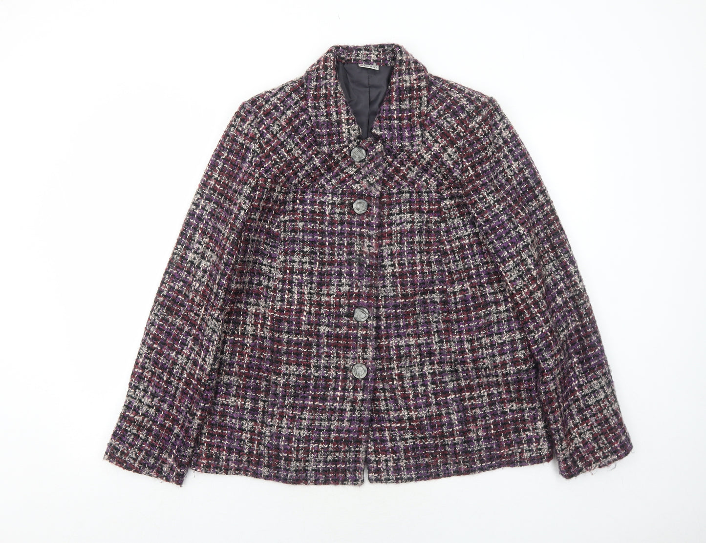 Damart Womens Purple Geometric Jacket Blazer Size 14 Button