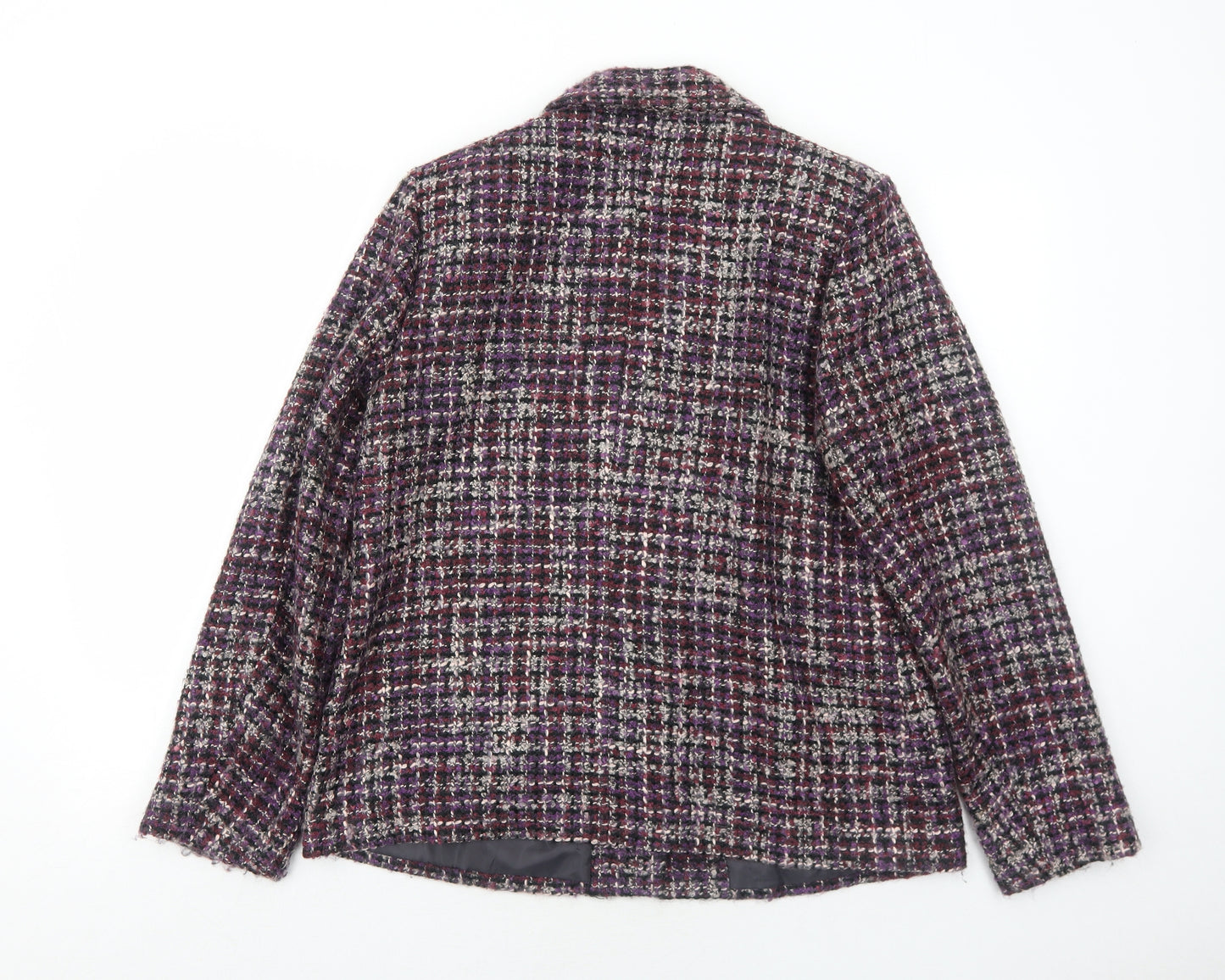 Damart Womens Purple Geometric Jacket Blazer Size 14 Button