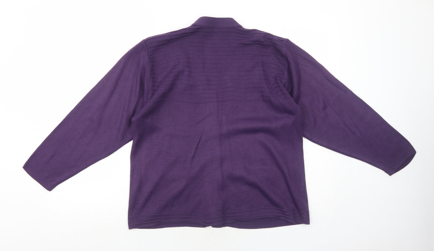 Capers Womens Purple V-Neck Acrylic Cardigan Jumper Size M