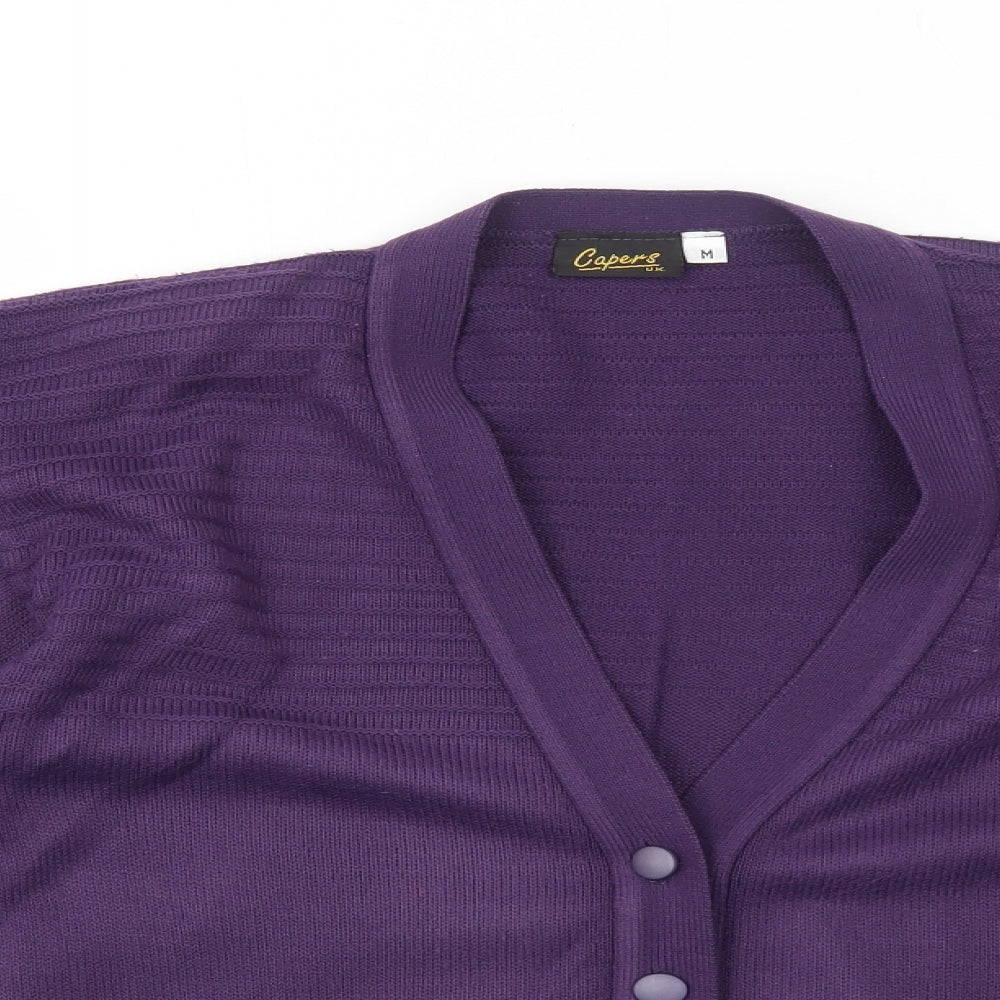 Capers Womens Purple V-Neck Acrylic Cardigan Jumper Size M