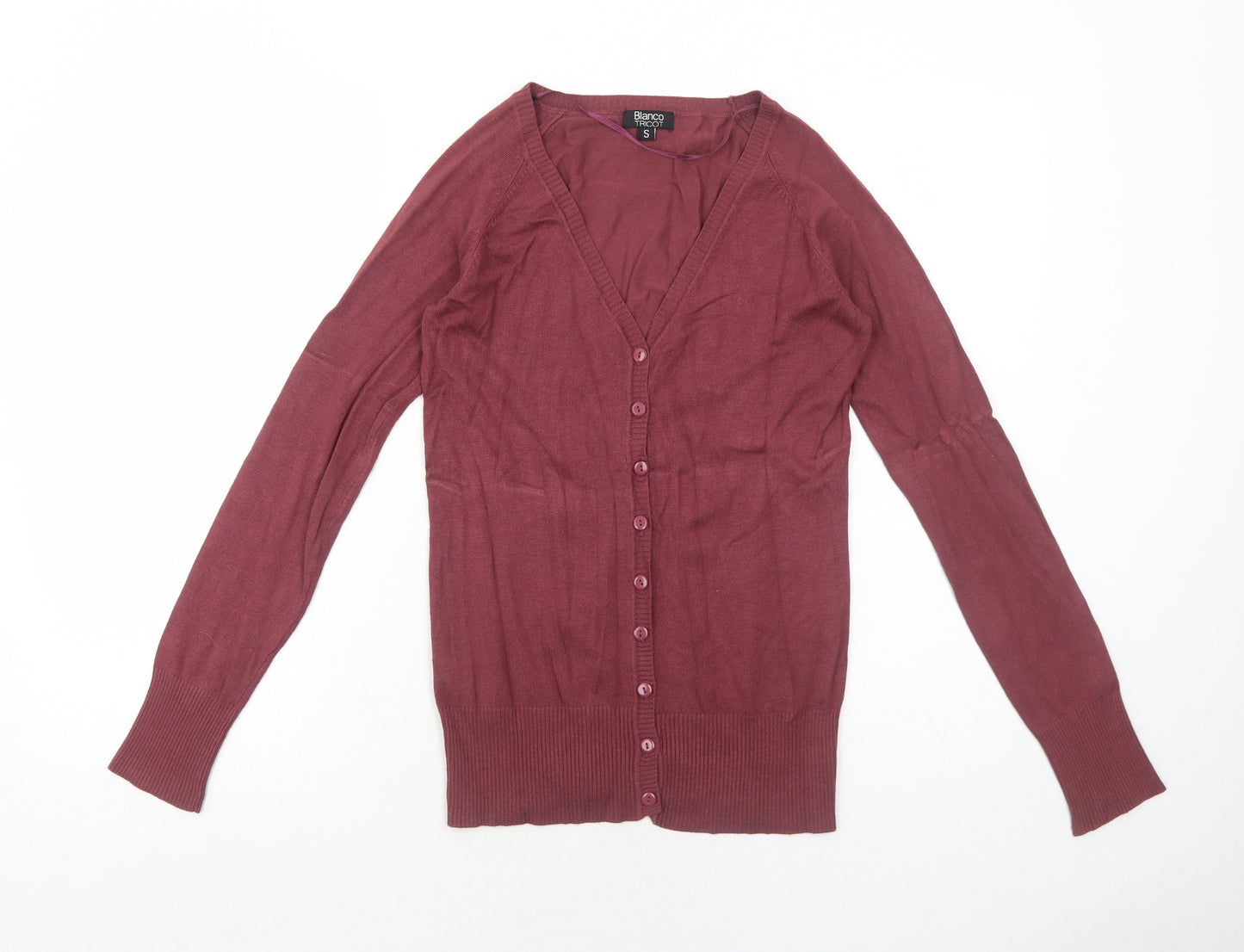 Blanco Tricot Womens Red V-Neck Viscose Cardigan Jumper Size S