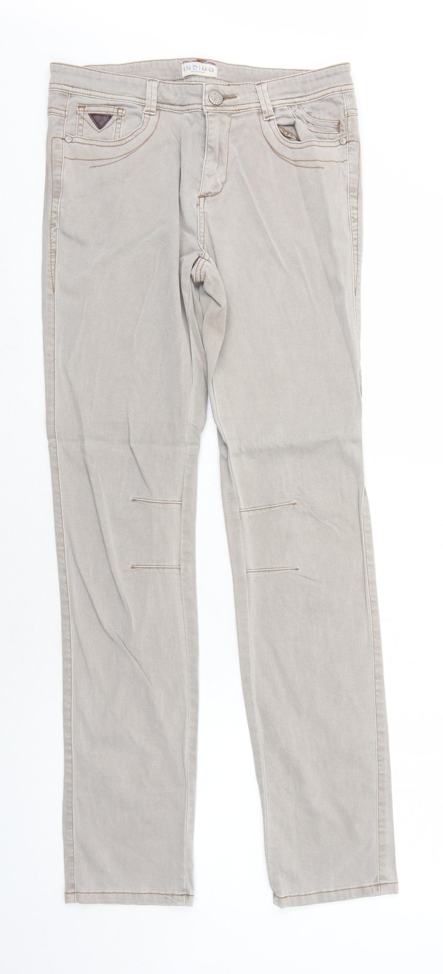 Marks and Spencer Womens Grey Cotton Straight Jeans Size 10 Regular Zip
