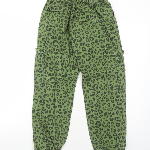 Bershka Womens Green Animal Print Cotton Tapered Jeans Size 6 Regular Zip - Leopard Pattern