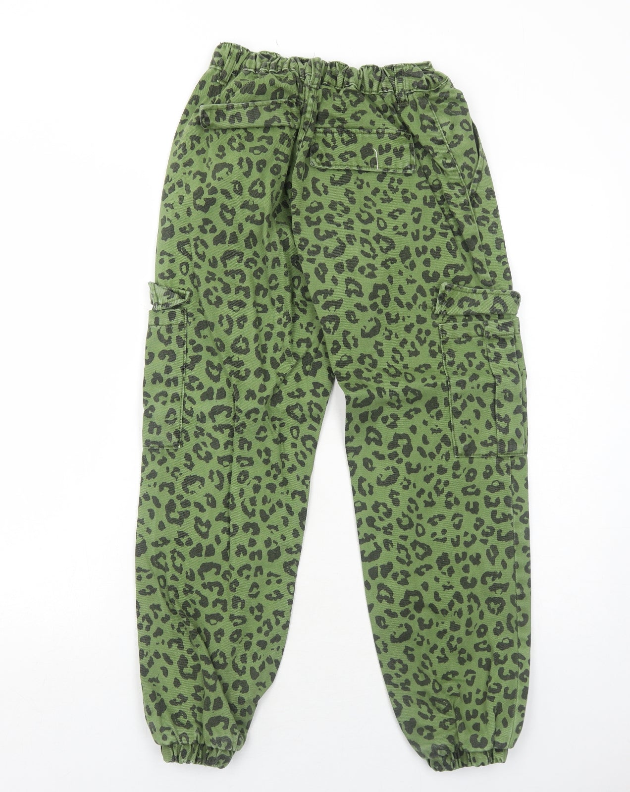 Bershka Womens Green Animal Print Cotton Tapered Jeans Size 6 Regular Zip - Leopard Pattern