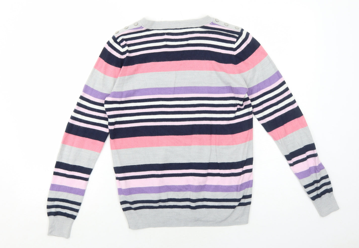 Maine Womens Grey Round Neck Striped Acrylic Pullover Jumper Size 12