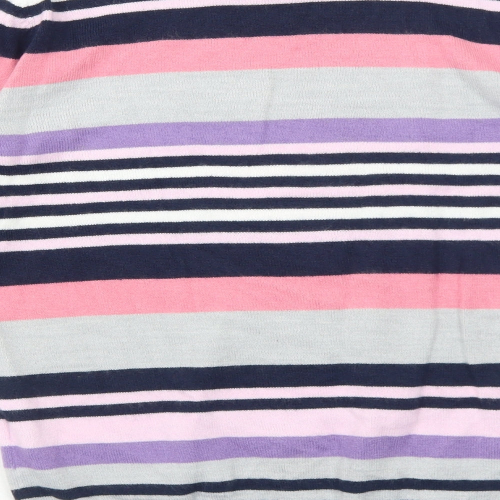 Maine Womens Grey Round Neck Striped Acrylic Pullover Jumper Size 12