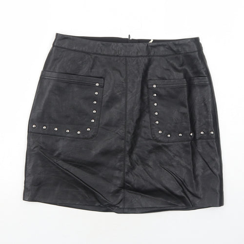 Marks and Spencer Womens Black Polyurethane A-Line Skirt Size 10 Zip