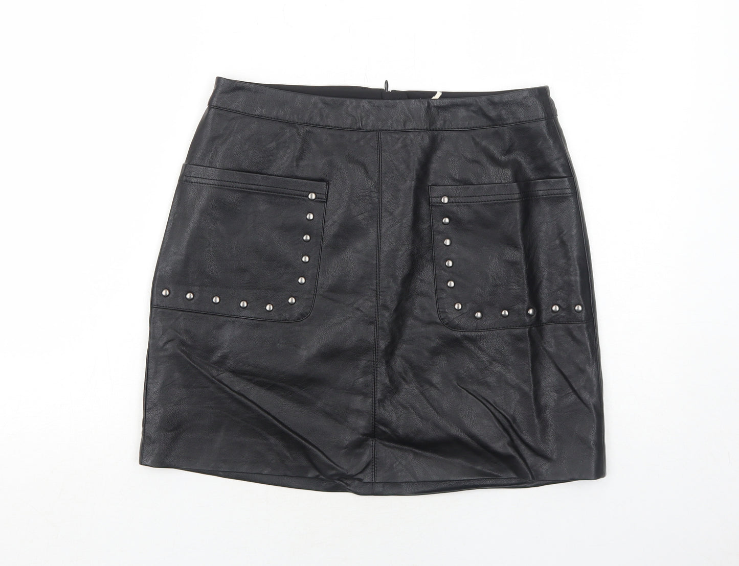 Marks and Spencer Womens Black Polyurethane A-Line Skirt Size 10 Zip