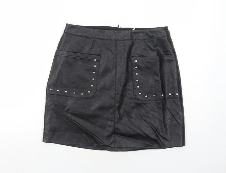 Marks and Spencer Womens Black Polyurethane A-Line Skirt Size 10 Zip