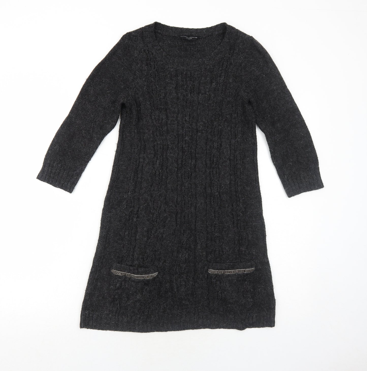 Dorothy Perkins Womens Grey Acrylic Jumper Dress Size 10 Round Neck Pullover