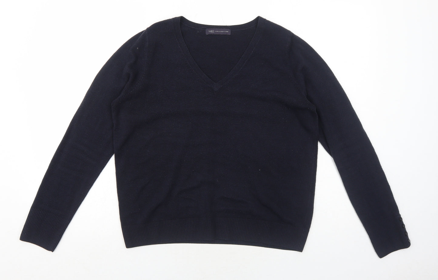 Marks and Spencer Womens Blue V-Neck Acrylic Pullover Jumper Size 14