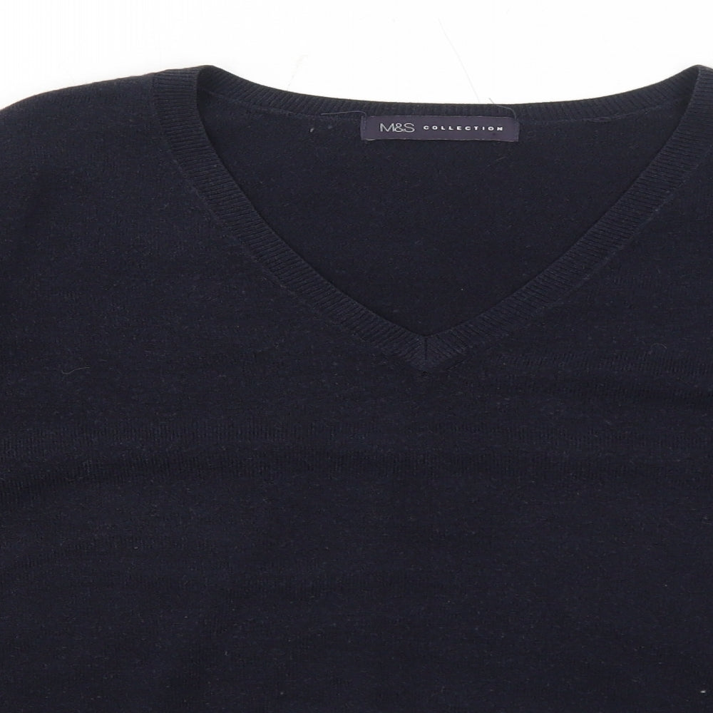 Marks and Spencer Womens Blue V-Neck Acrylic Pullover Jumper Size 14