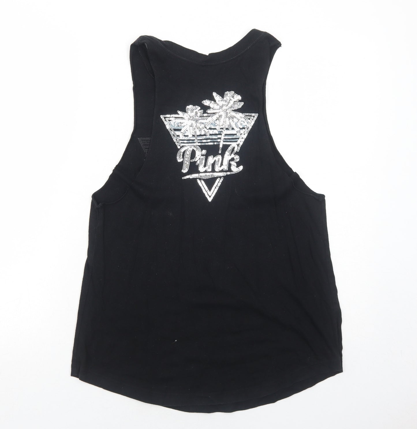 PINK Womens Black Cotton Basic Tank Size S Round Neck