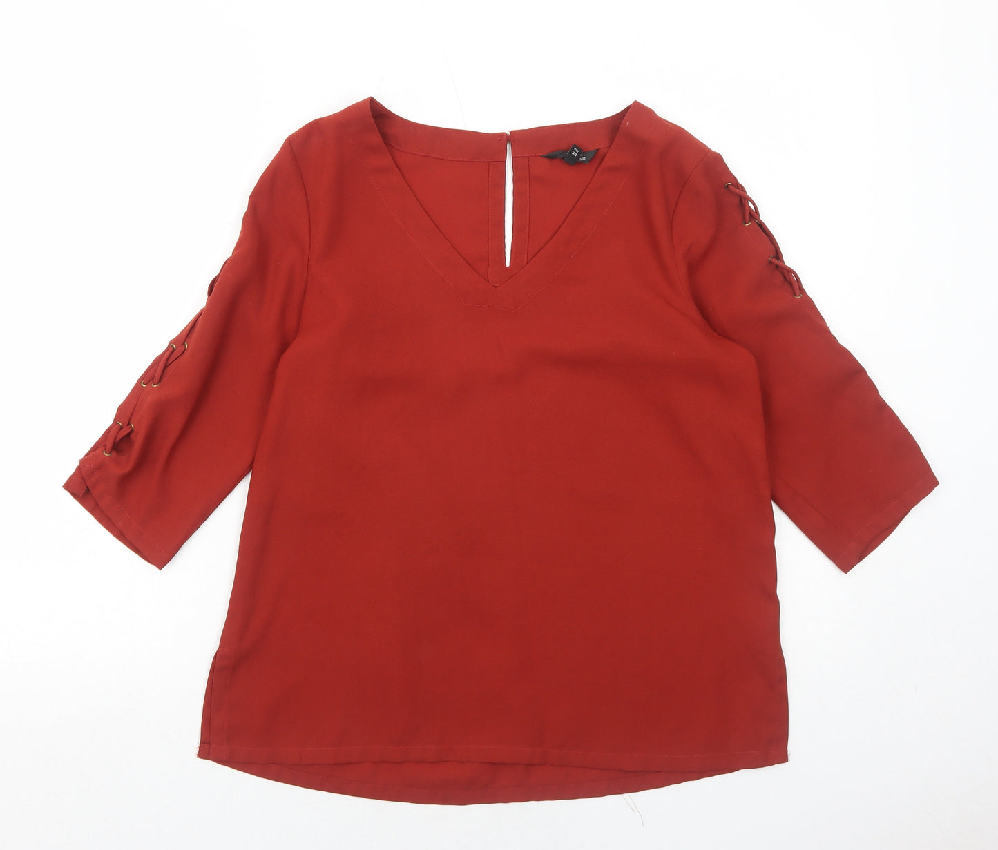 River Island Womens Orange Polyester Basic Blouse Size 8 V-Neck