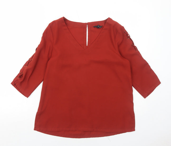 River Island Womens Orange Polyester Basic Blouse Size 8 V-Neck