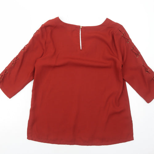 River Island Womens Orange Polyester Basic Blouse Size 8 V-Neck