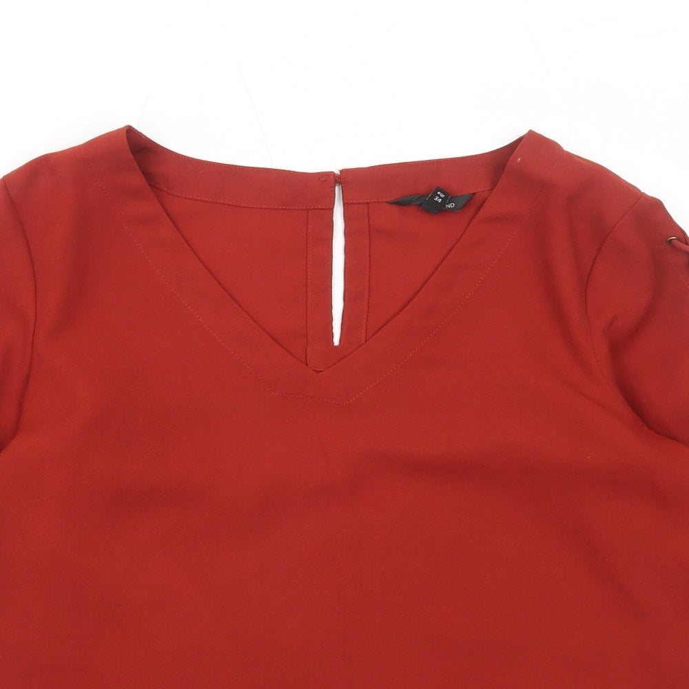 River Island Womens Orange Polyester Basic Blouse Size 8 V-Neck