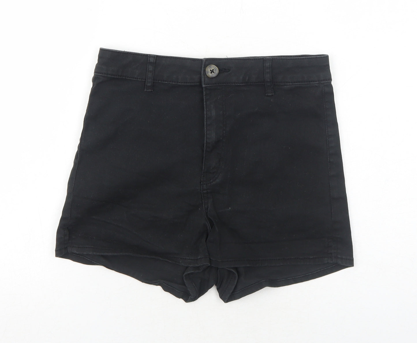 H&M Womens Black Cotton Hot Pants Shorts Size 8 Regular Zip