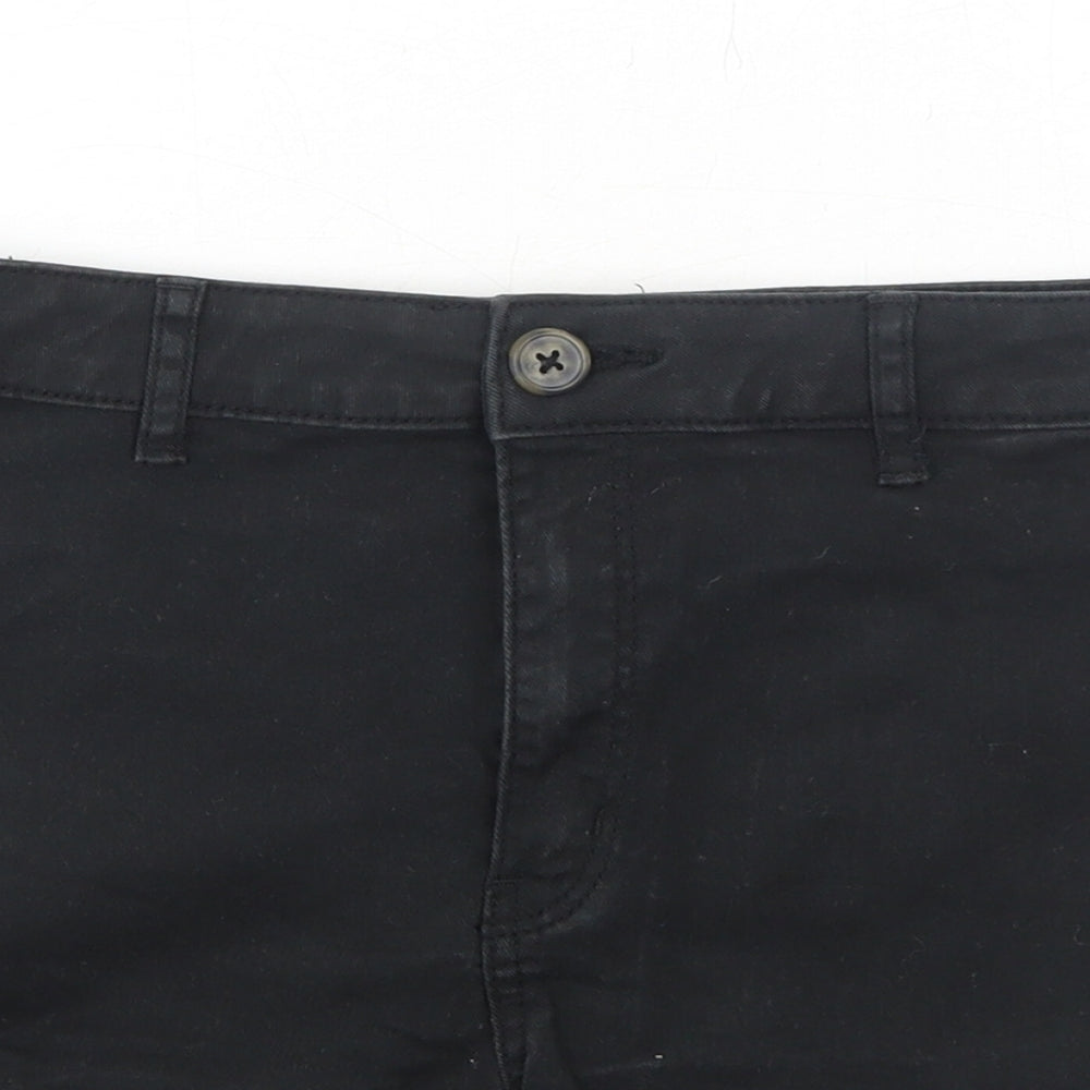 H&M Womens Black Cotton Hot Pants Shorts Size 8 Regular Zip