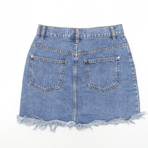 Bershka Womens Blue Cotton Mini Skirt Size 6 Zip
