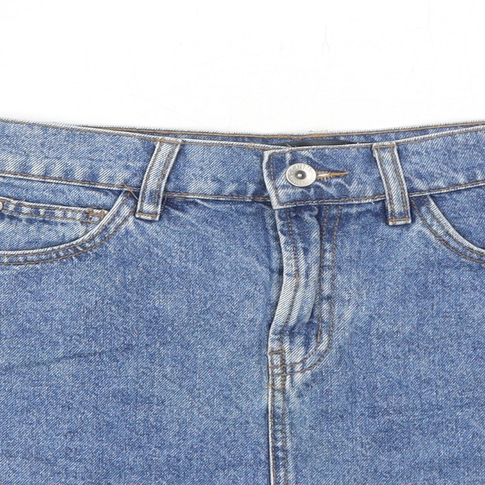Bershka Womens Blue Cotton Mini Skirt Size 6 Zip