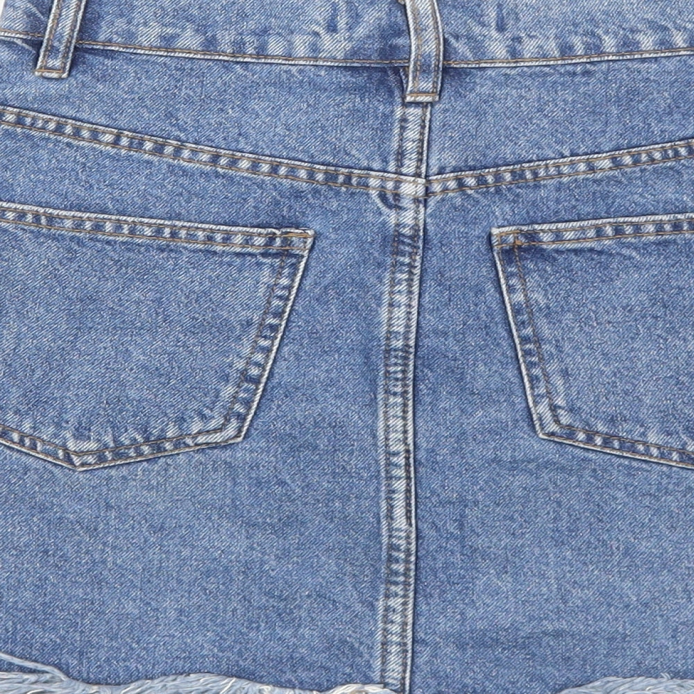 Bershka Womens Blue Cotton Mini Skirt Size 6 Zip