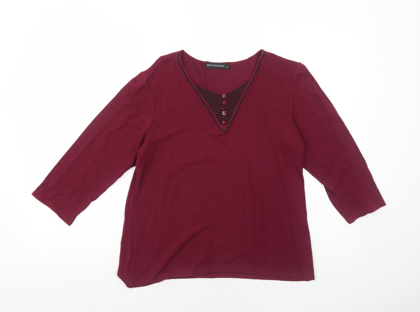 Just Elegance Womens Red Viscose Basic T-Shirt Size 14 Round Neck