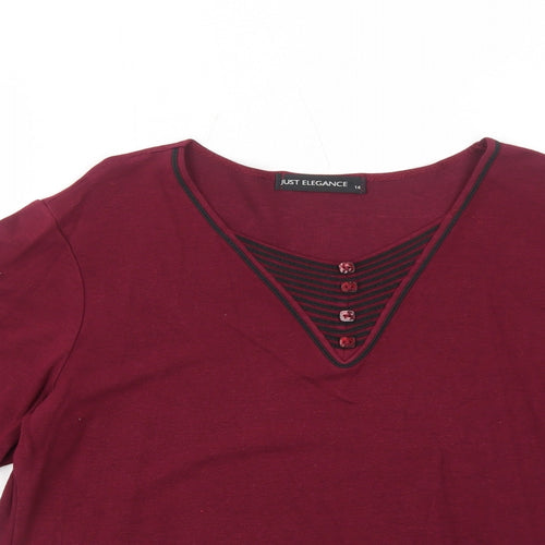Just Elegance Womens Red Viscose Basic T-Shirt Size 14 Round Neck