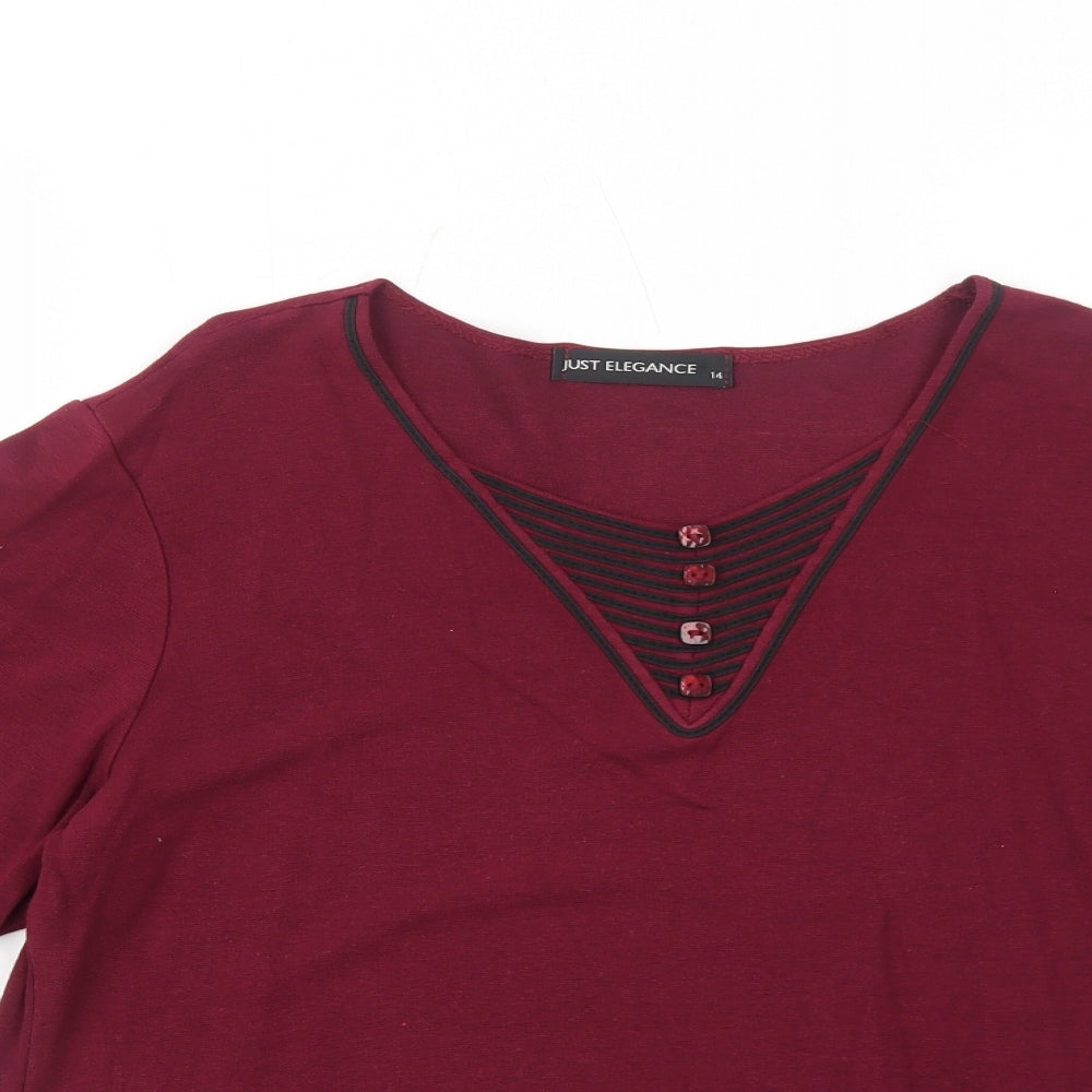 Just Elegance Womens Red Viscose Basic T-Shirt Size 14 Round Neck