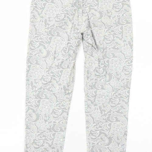 Topshop Womens Grey Geometric Cotton Chino Trousers Size 10 Regular Zip