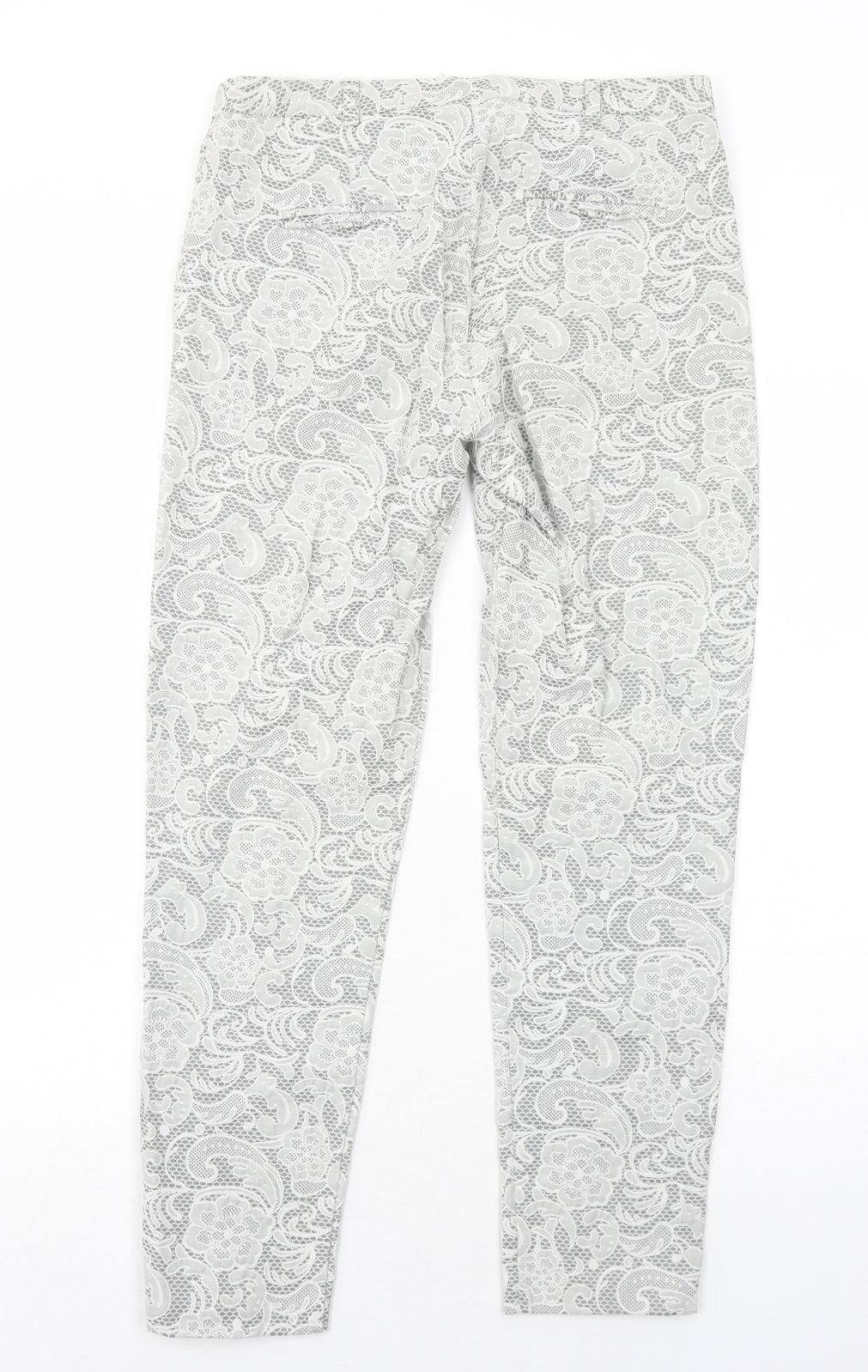 Topshop Womens Grey Geometric Cotton Chino Trousers Size 10 Regular Zip