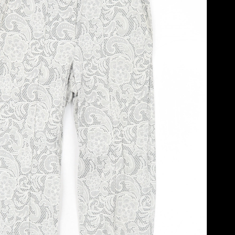 Topshop Womens Grey Geometric Cotton Chino Trousers Size 10 Regular Zip