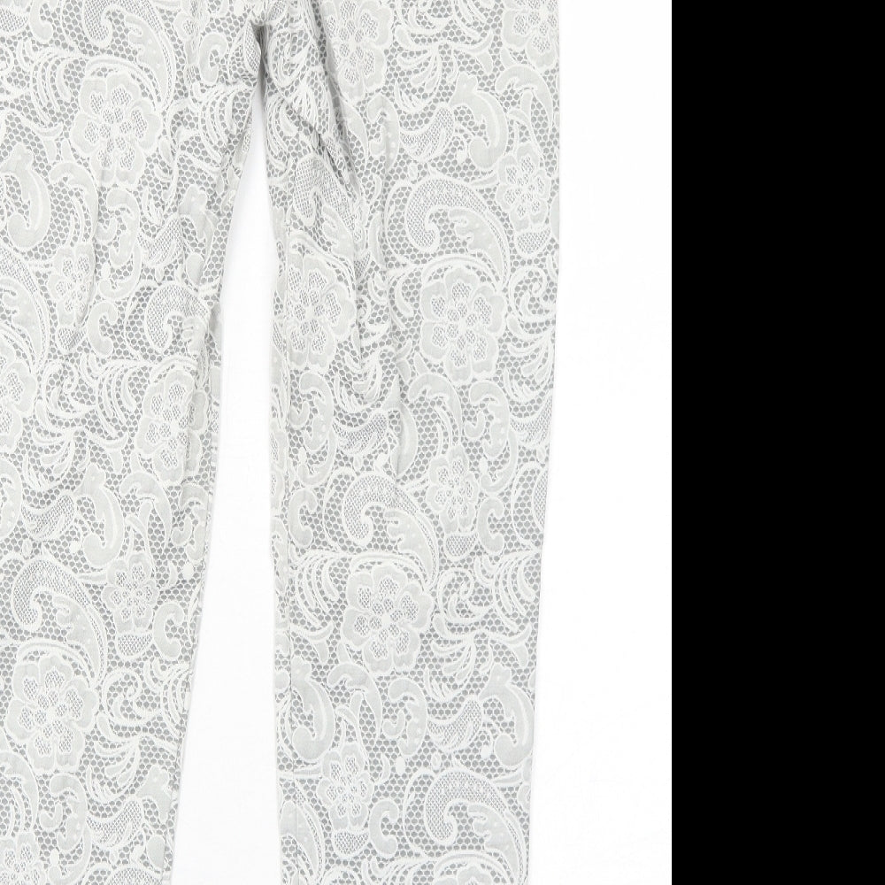 Topshop Womens Grey Geometric Cotton Chino Trousers Size 10 Regular Zip