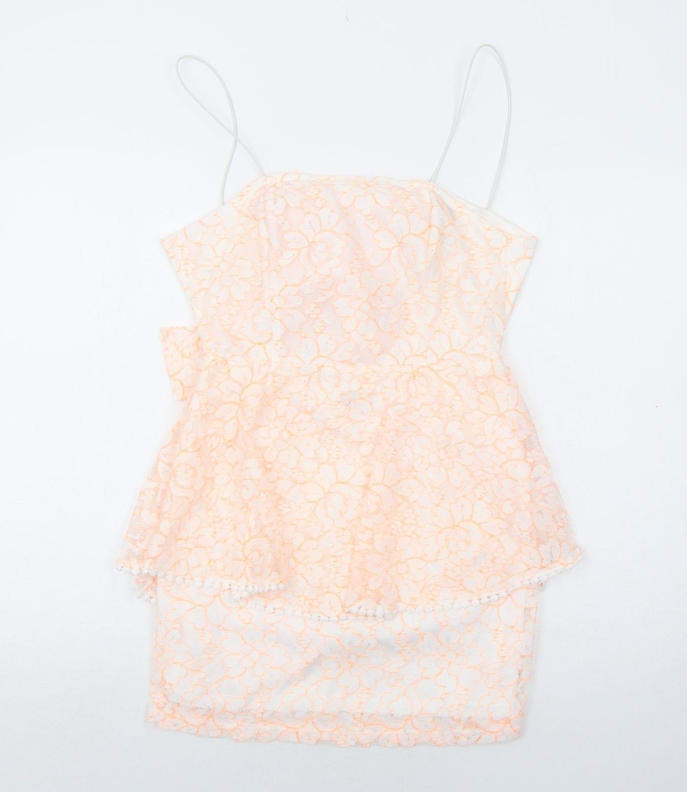 PRETTYLITTLETHING Womens White Floral Polyester Slip Dress Size 10 Square Neck Zip