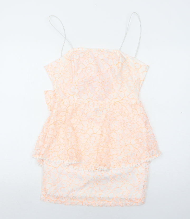 PRETTYLITTLETHING Womens White Floral Polyester Slip Dress Size 10 Square Neck Zip