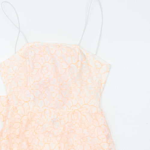 PRETTYLITTLETHING Womens White Floral Polyester Slip Dress Size 10 Square Neck Zip