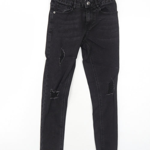 New Look Girls Black Cotton Skinny Jeans Size 10 Years Regular Zip - Distressed