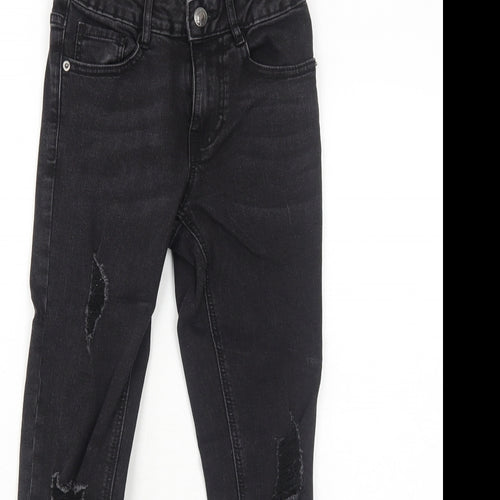 New Look Girls Black Cotton Skinny Jeans Size 10 Years Regular Zip - Distressed