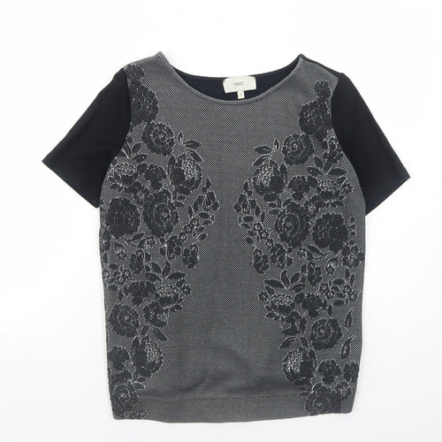 NEXT Womens Black Floral Viscose Basic T-Shirt Size 8 Round Neck
