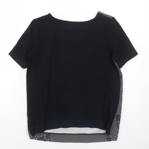 NEXT Womens Black Floral Viscose Basic T-Shirt Size 8 Round Neck