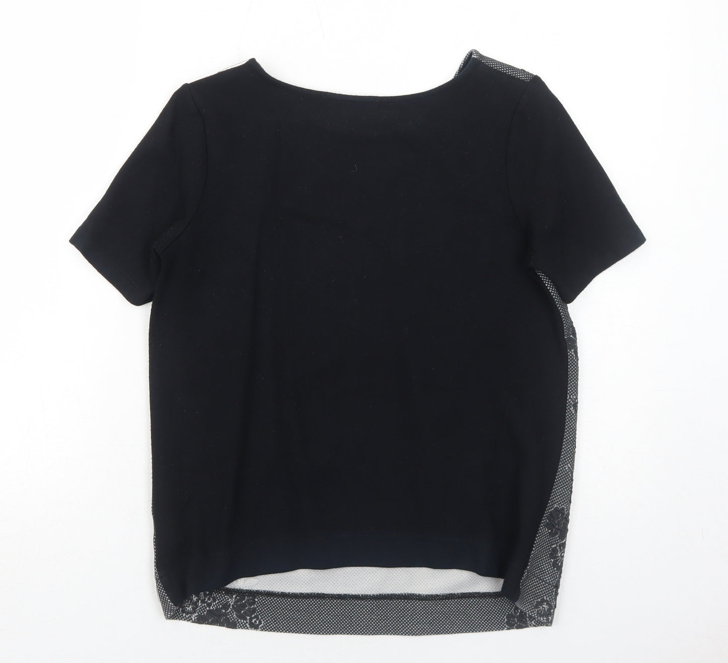 NEXT Womens Black Floral Viscose Basic T-Shirt Size 8 Round Neck