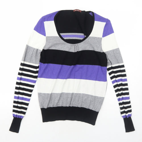 Savoir Womens Black Round Neck Striped Viscose Pullover Jumper Size 12