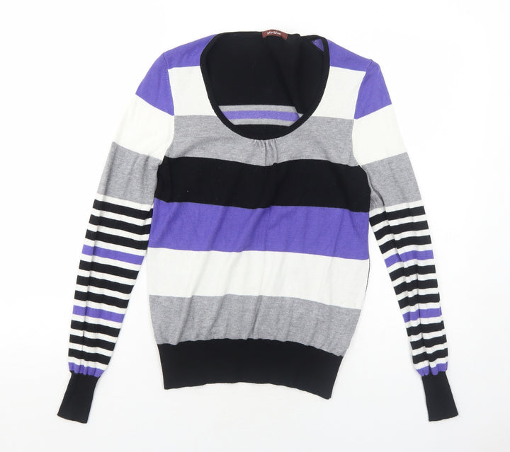 Savoir Womens Black Round Neck Striped Viscose Pullover Jumper Size 12