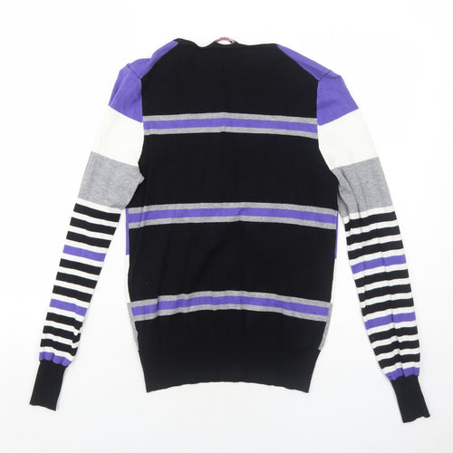Savoir Womens Black Round Neck Striped Viscose Pullover Jumper Size 12